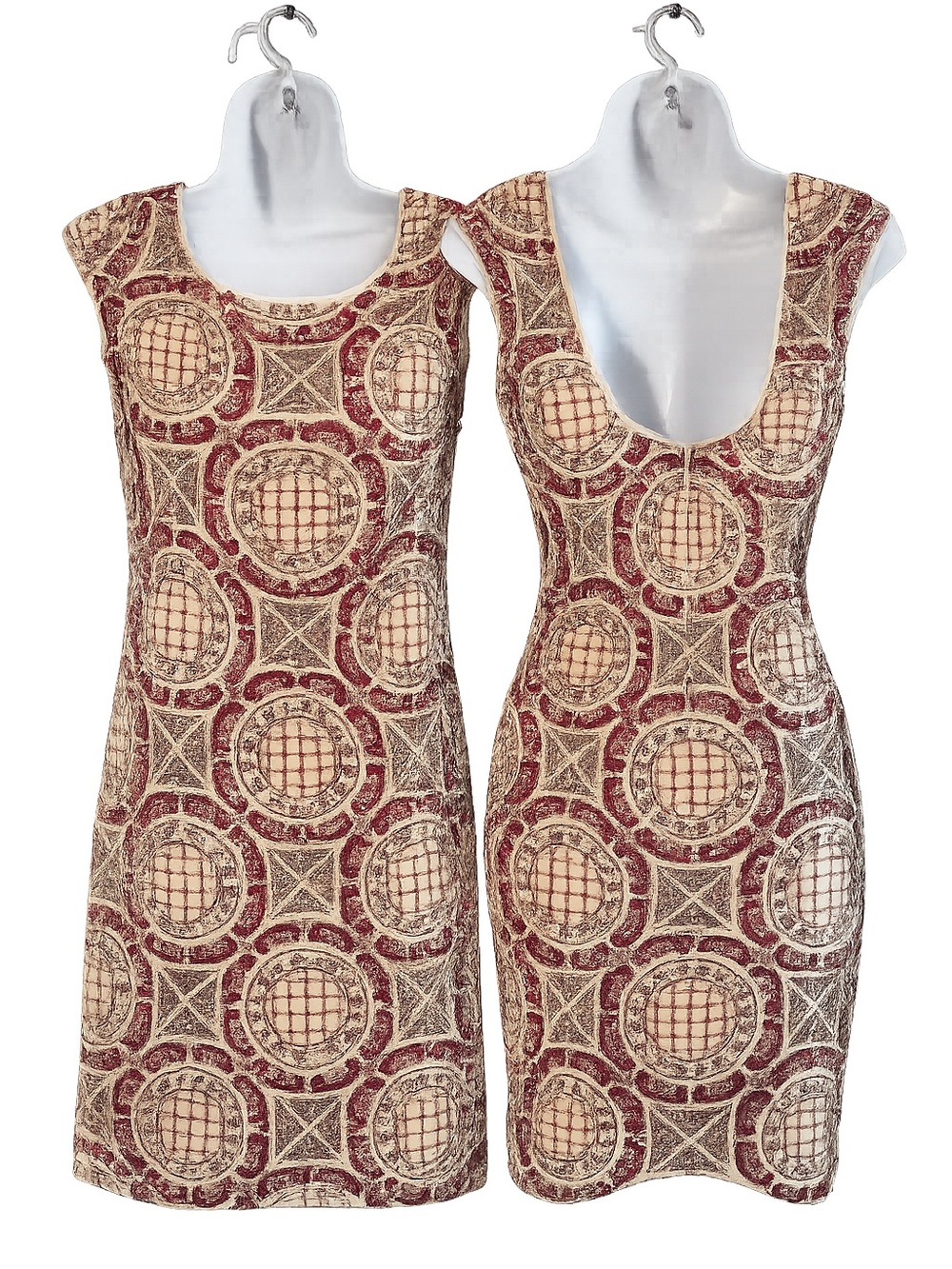 Nicole Miller New Women's Sleeveless Patterned Sheath Dress in Beige and Pink